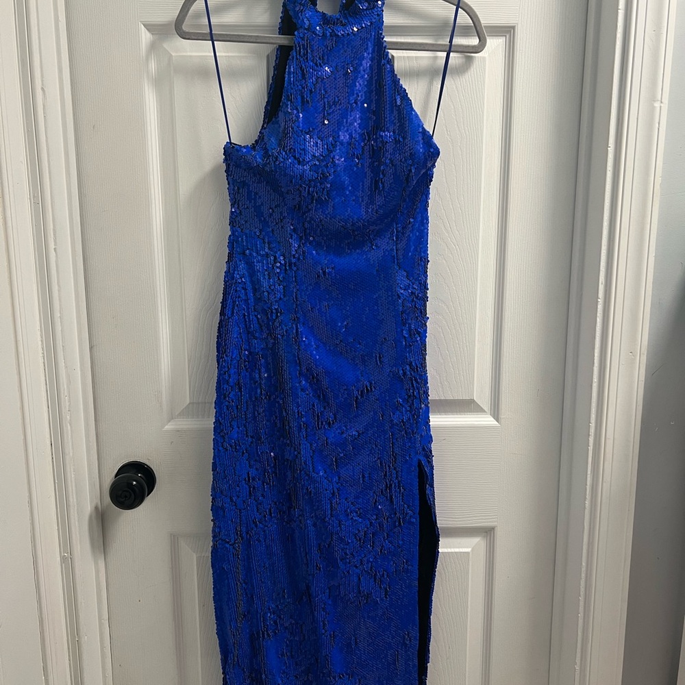 Zara Royal Blue Backless Sequin Gown